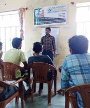 Kaushalam Foundation's trainer during spoken english classes in Atal Seva Kendra